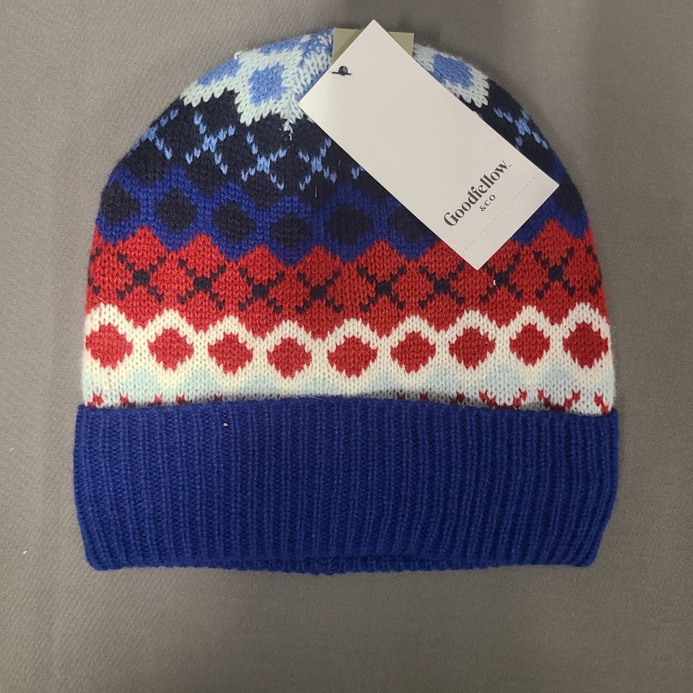 Goodfellow Fleece Lined Blue, Red and White Stocking Winter Hat Beanie Warm New